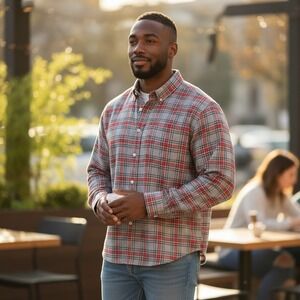 The Foundry Supply Co 3XL Button Down Shirt Gray Red Plaid Cotton Flannel Rugged